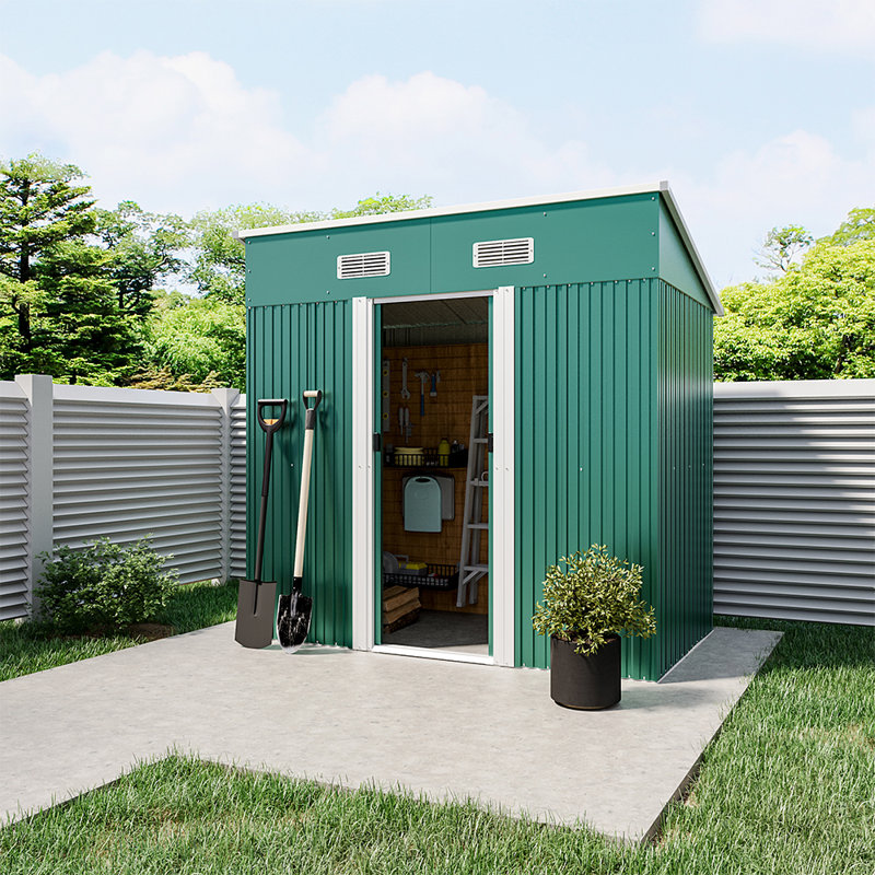 4x6FT Metal Garden Storage Shed with Sliding Door