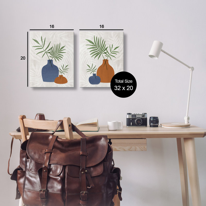 Ensemble de 2 impressions sur toile Mid-Century Palm Vases par Natalie Carpentieri, H 20 po x l 16 po