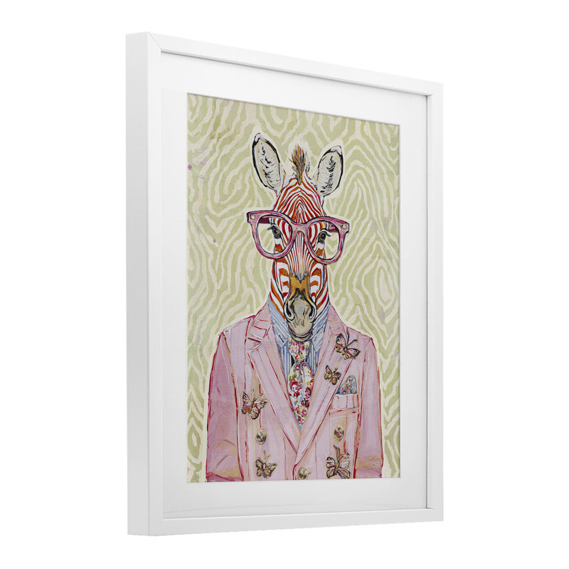 «Zebra rose sur vert», reproduction encadrée sous verre, conception de Svetlana Aleynikova, H 16 po x l 13 po
