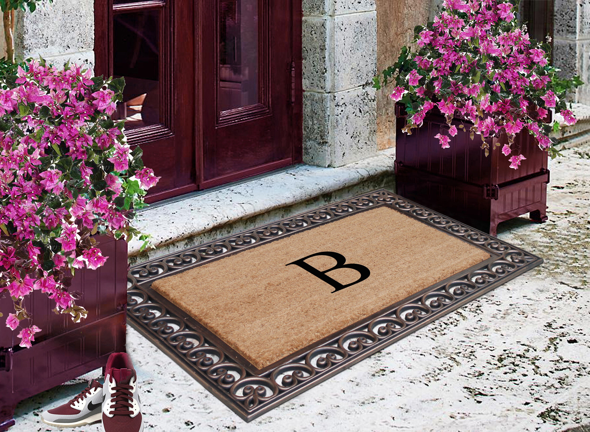 Butters Flocked Natural Rubber & Coir Doormat, 30x48, Picture Frame Monogrammed Door Mat for Front Door Corrigan Studio Letter: D