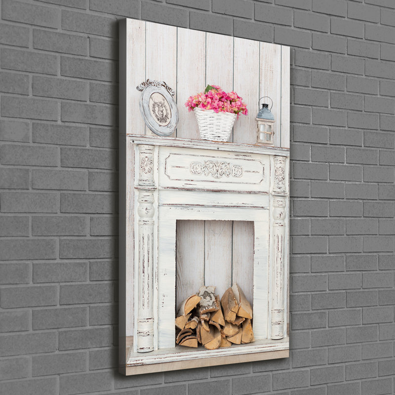 Wooden Fireplace - Wrapped Canvas Print