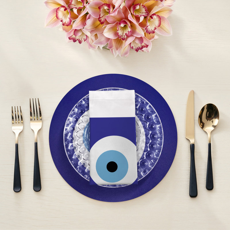 Evil Eye White Cotton Sateen Dinner Napkins