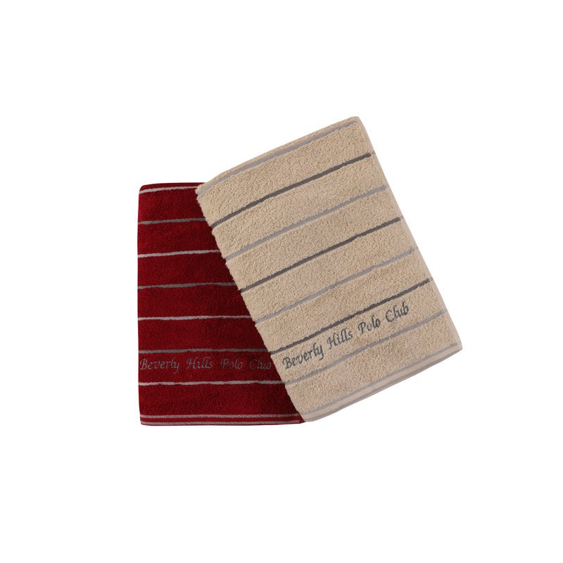 Ensemble de 2 serviettes de bain 100% coton, Rouge bordeaux / crème