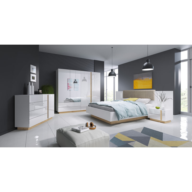Janelisse 139cm W 4 - Drawer Chest of Drawers, White Gloss