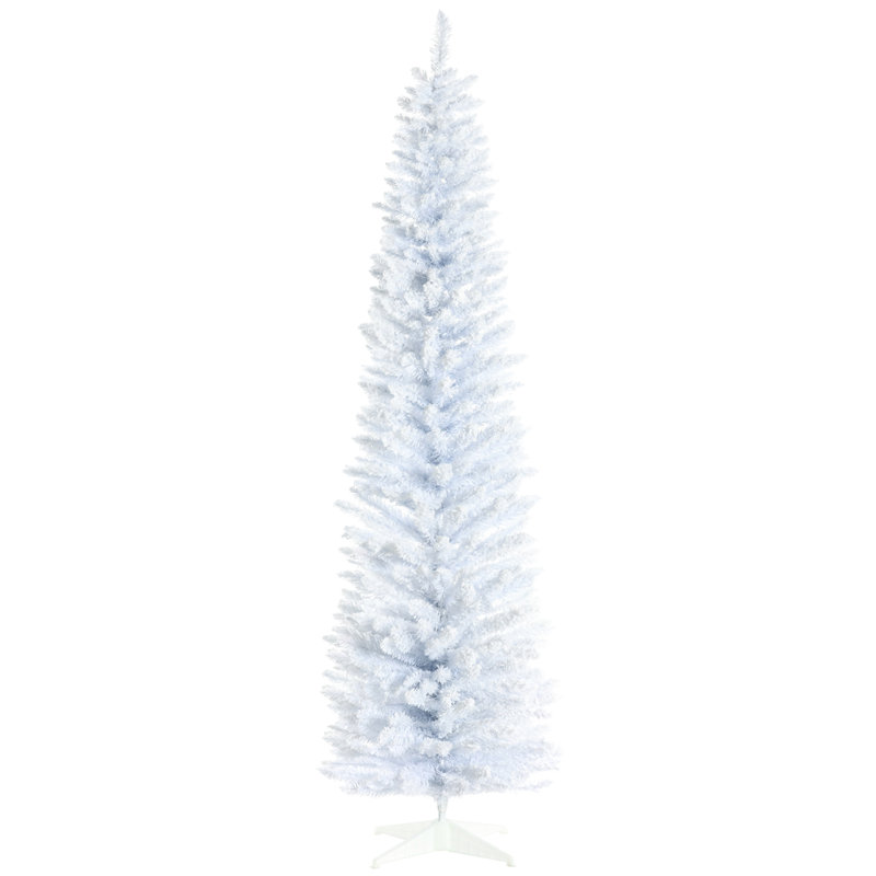 Arbre de Noël artificiel enneigé et neige, crayon mince blanc avec support en plastique