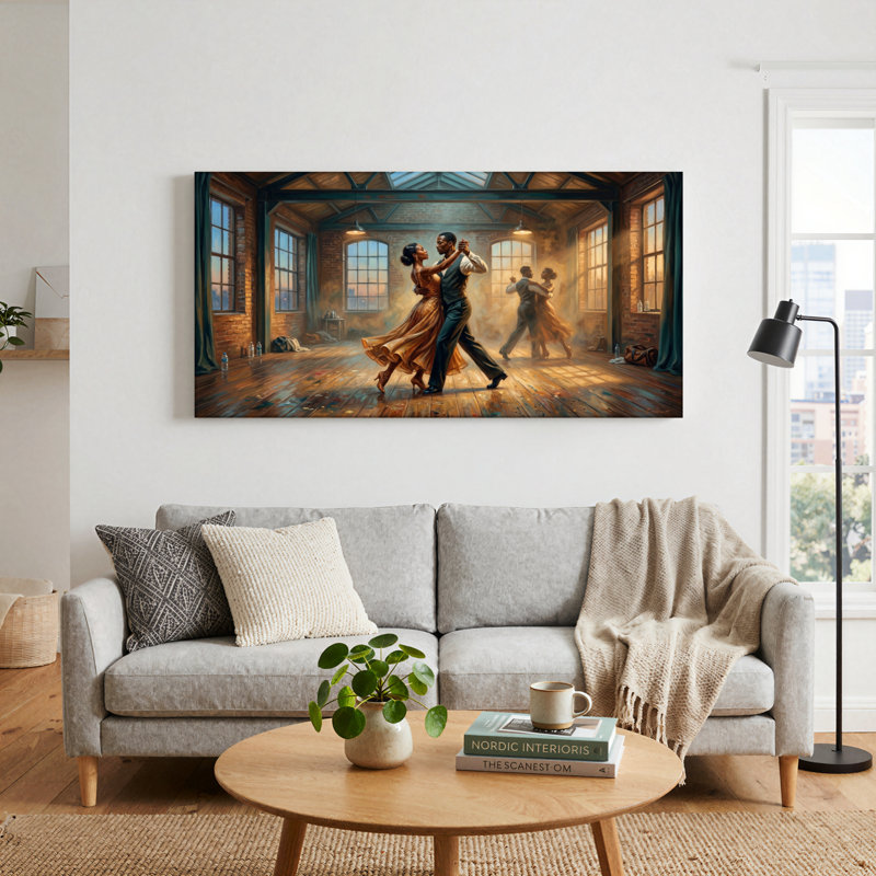 Ensemble de 1 tableau sur toile représentant un couple dansant, L 40 po x H 20 po, Toile tendue