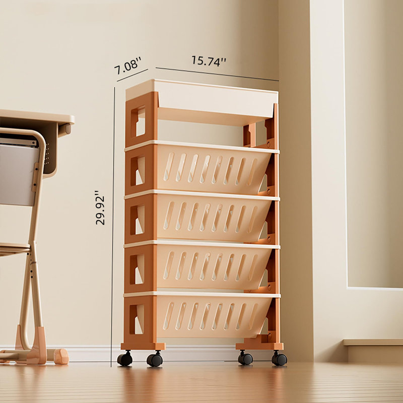5 Tier Book Rack Storage Bookshelf Rolling Book Cart