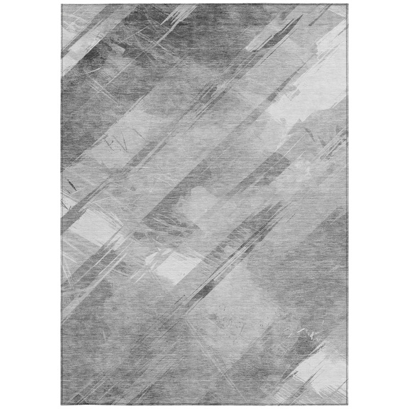 8' X 10' Grey And Charcoal Striped Washable Indoor Outdoor Area Rug