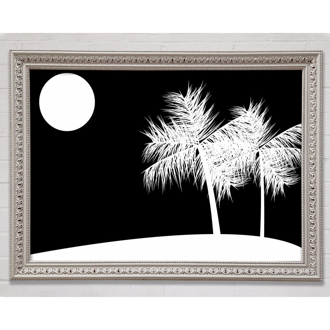 Palm Tree Moon Weiß auf Weiß - Druck