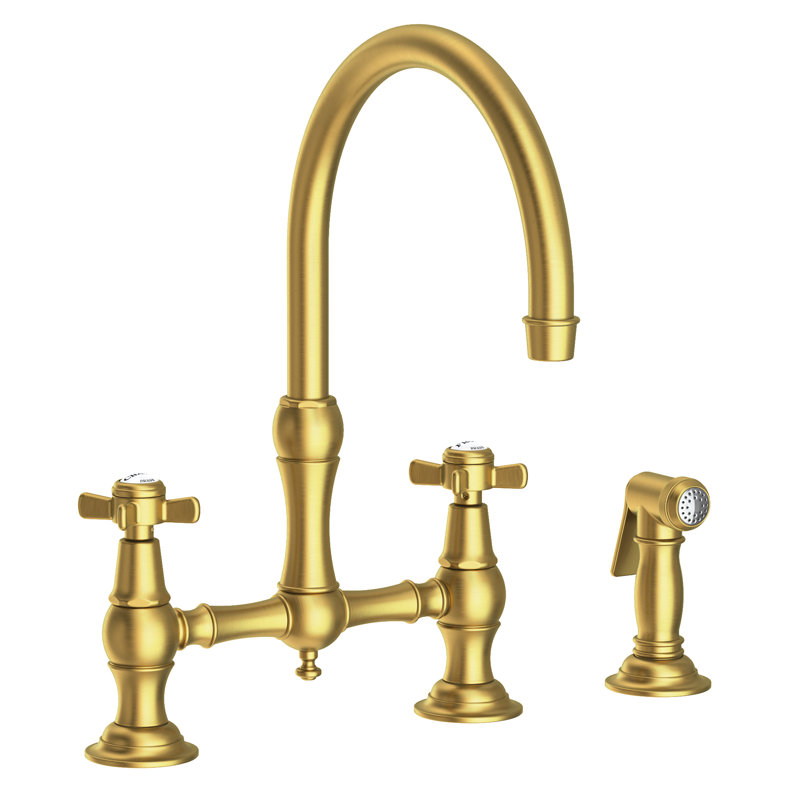 Fairfield Kitchen Bridge Faucet with Side Spray, Satin Brass