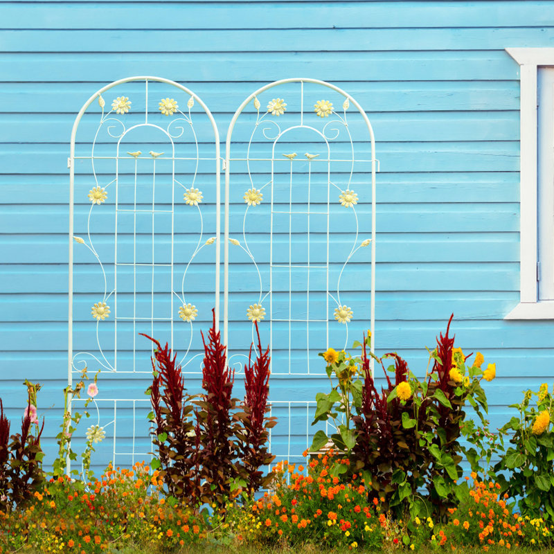 Treillis de jardin en métal 86,7 po x 19,7 po, blanc crème antirouille, pour la gloire du matin, support extérieur pour plantes grimpantes, treillis antirouille simple 86,7 po x 19,7 po, roses, structure de plante, marches