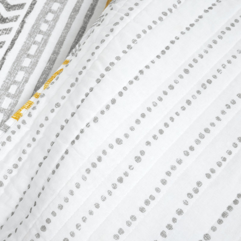 Yellow and Gray Full/Queen Cotton Reversible Quilt Set