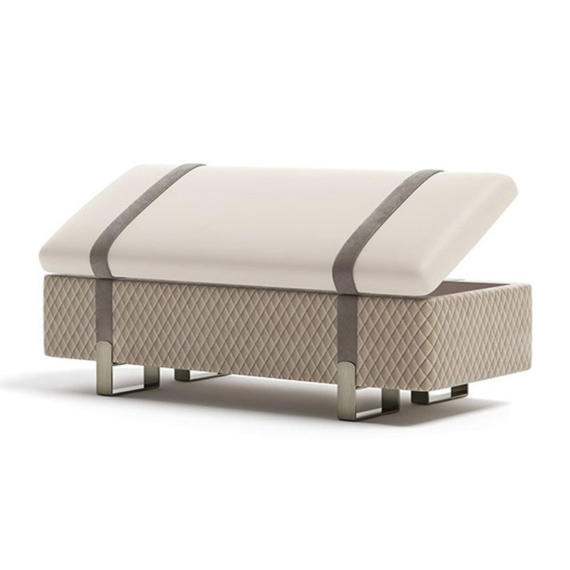 Banc rembourré beige, H 16,54 po x l 61,02 po x P 17,72 po