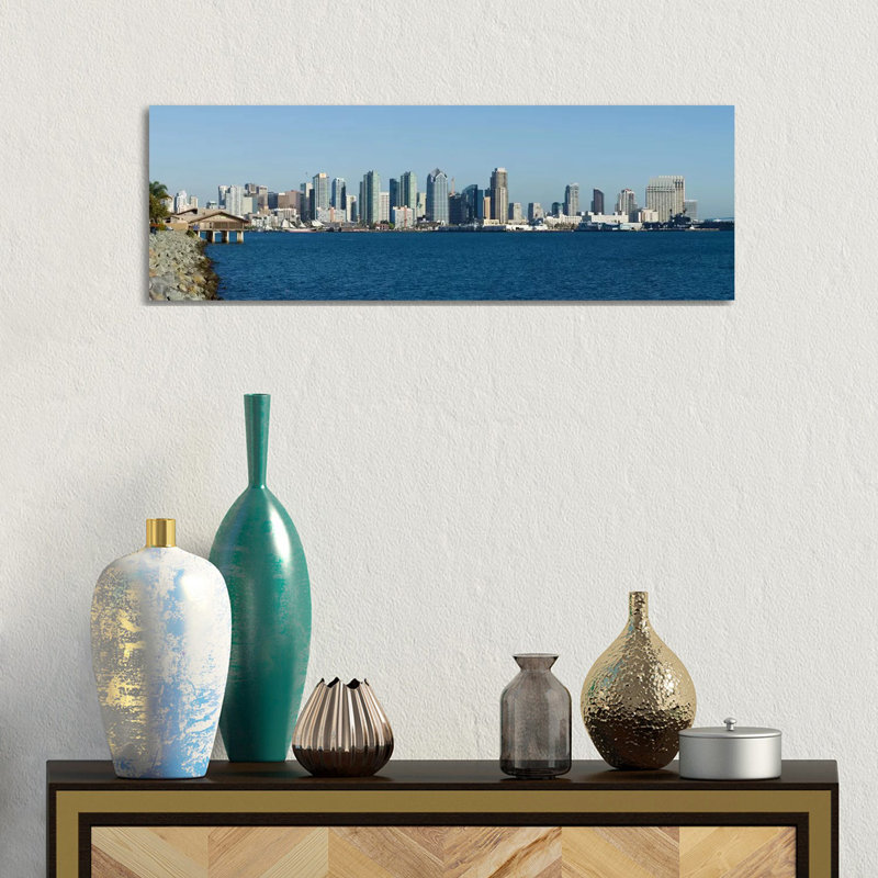 San Diego Panoramic Skyline Cityscape by Unknown Artist - Wrapped Canvas Panoramic Print