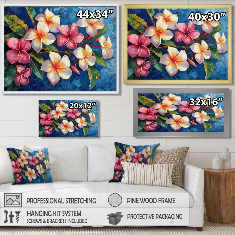 Blanc, île rose, paradis, Plumeria - Plumeria, art mural, Toile tendue, H 24 po x l 32 po