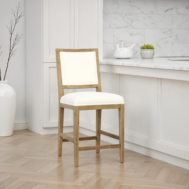 Croft 40" Tall Oak Wood Upholstered Counter Stool, White