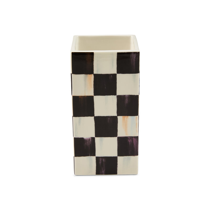 Courtly Check Small Pillar Vase, Black/White
