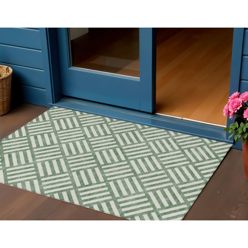 3' X 5' Ivory Geometric Washable Indoor Outdoor Area Rug