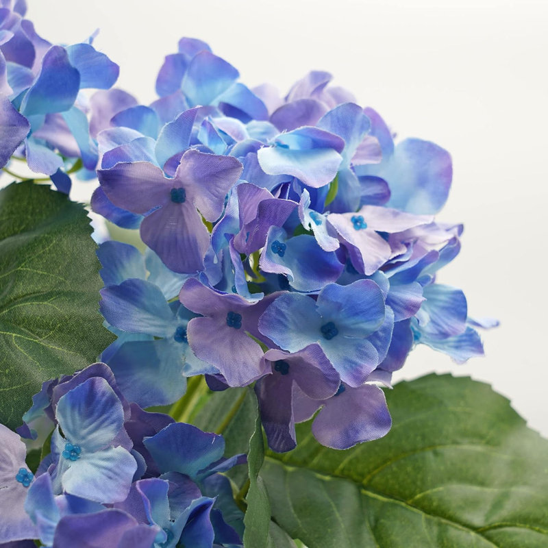 Artificial Hydrangea Flower in Tin Window Box (45cm), White, Blue