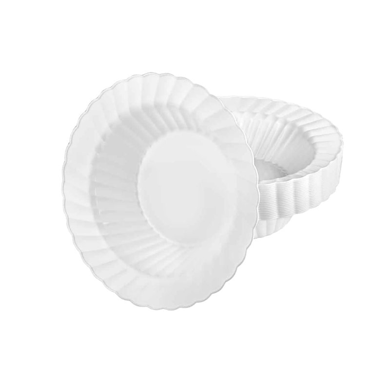  Bol blanc festonné 15Oz 15L - Élégant bol de service en plastique jetable et réutilisable pour les soupes, salades, desserts et collations - Vaisselle robuste pour les mariages, les fêtes, la restauration et les événements (60)