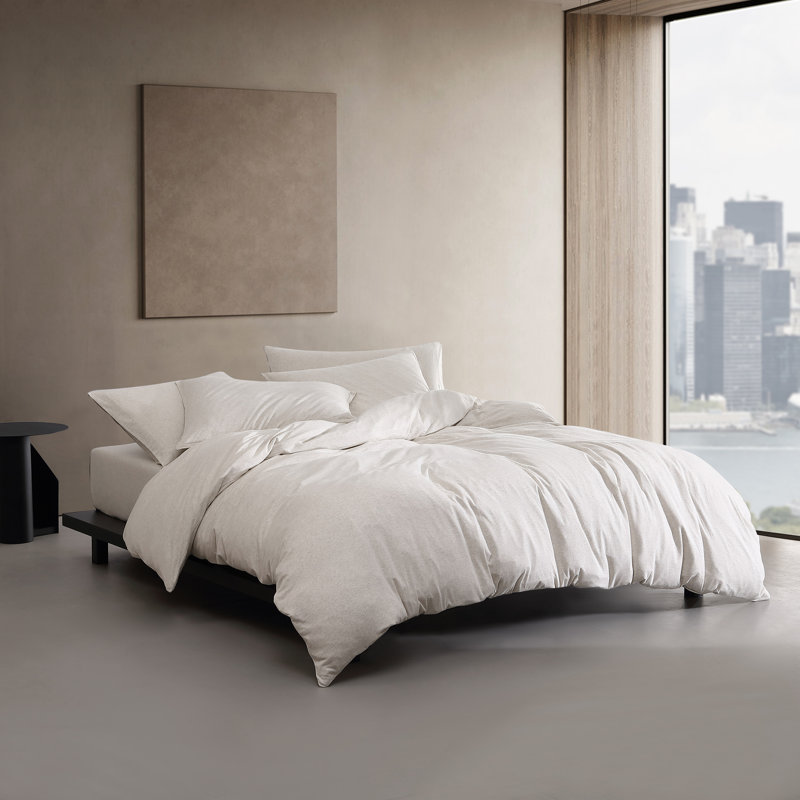 Ensemble de housse de couette en mélange de coton, Housse de couette très grand et 2 très grandes t, Ivoire/Gris