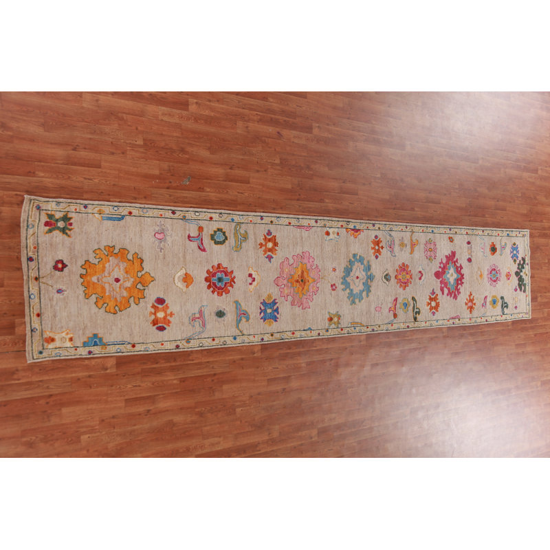 Vegetable Dye Oushak Turkish Runner Rug 3x16