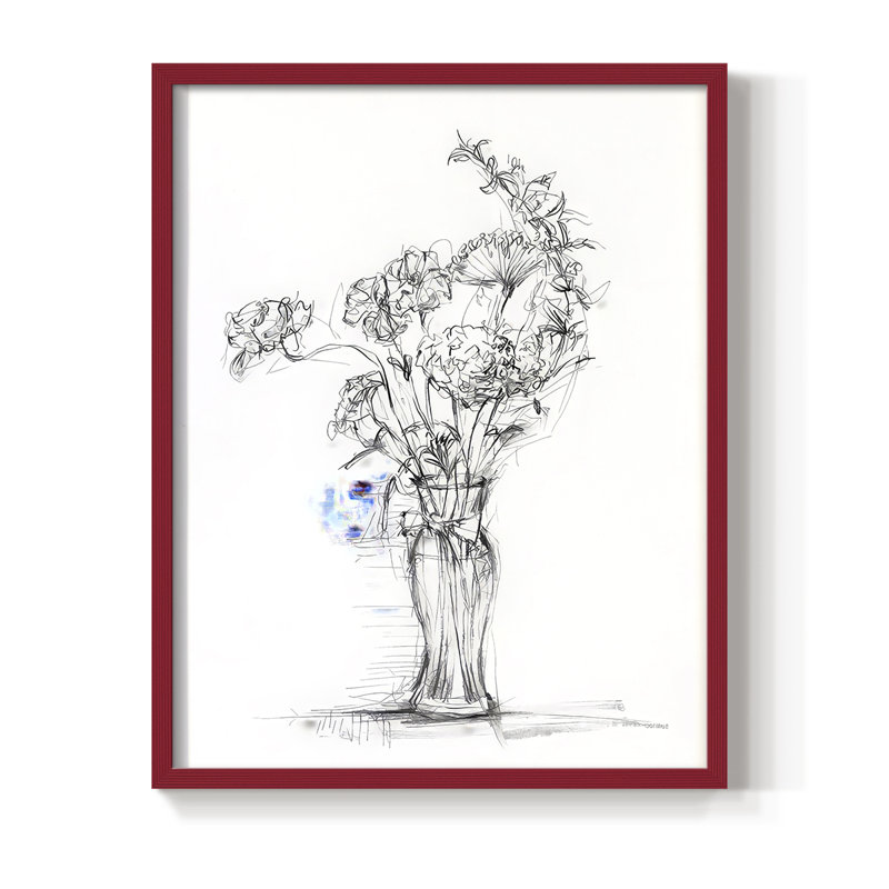 Wild Bouquet Study I Framed Print - Solid Wood, Red, 21" H x 17" W