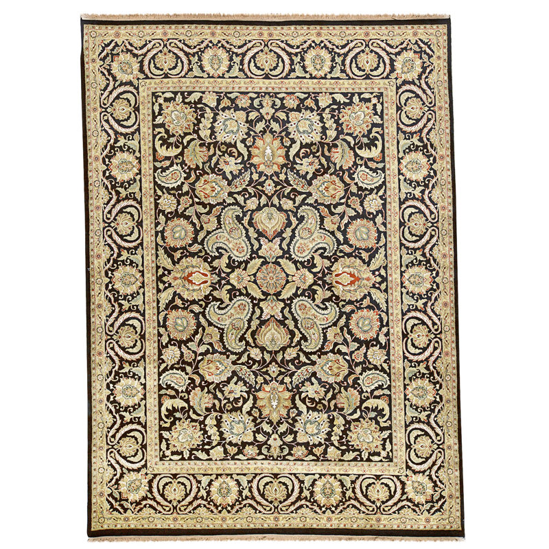 Hand Knotted Wool Area Rug in Black