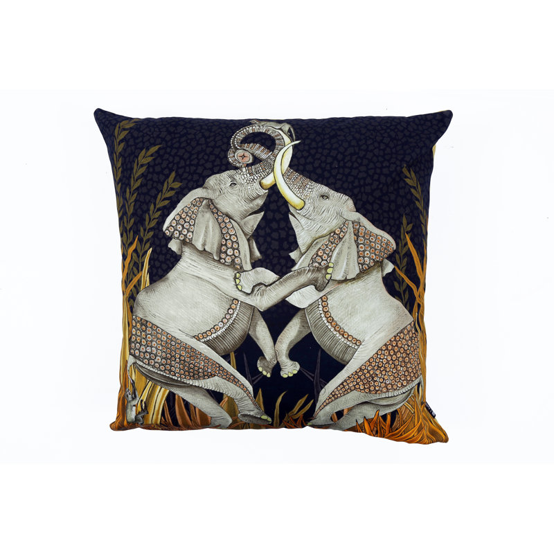 Ardmore 'Dancing Elephants' Cotton Pillow, Moonlight