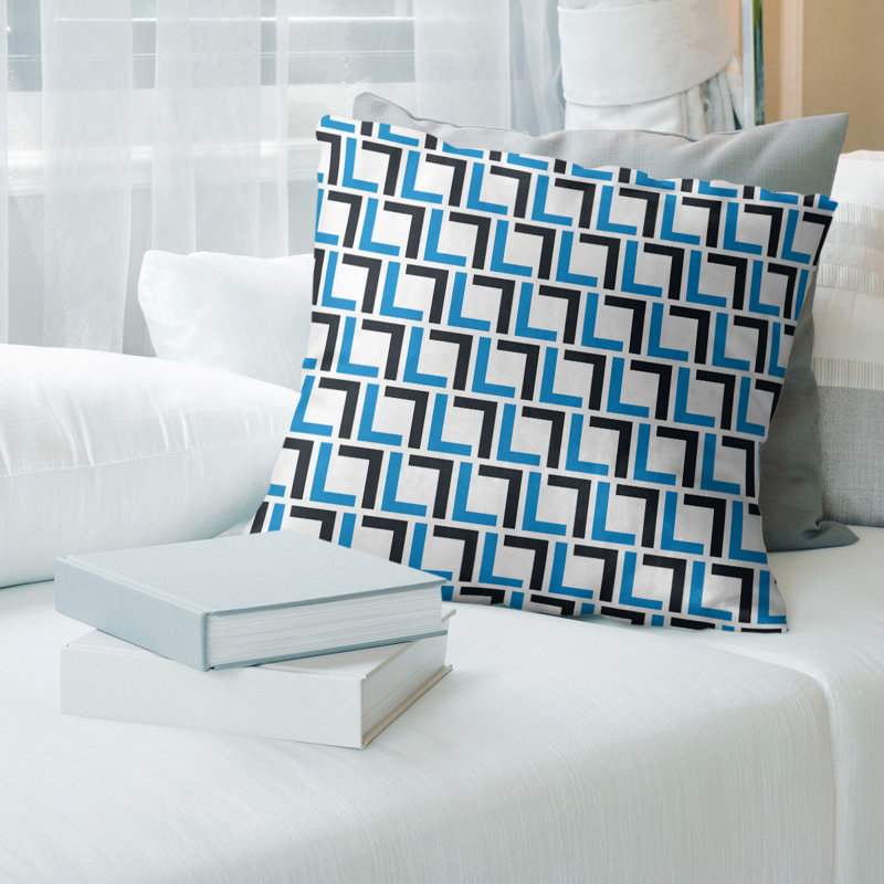 Housse de coussin Carolina, 18" x 18", Gris clair/bleu/noir, Polyester sergé