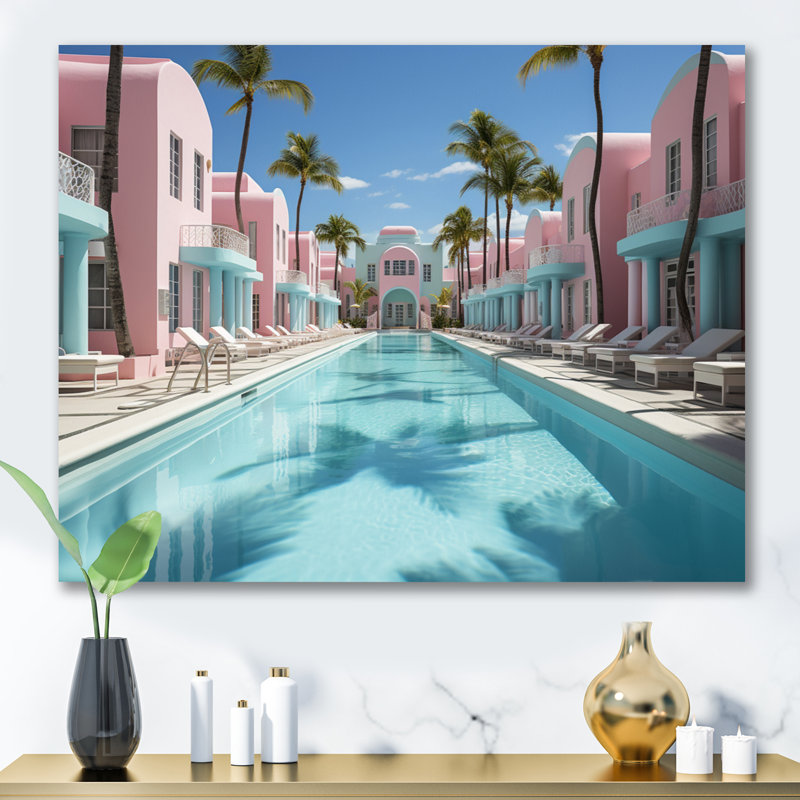 «USA Miami Vibes - USA», reproduction sur toile, Toile tendue, H 34 po x l 44 po x P 1,5 po