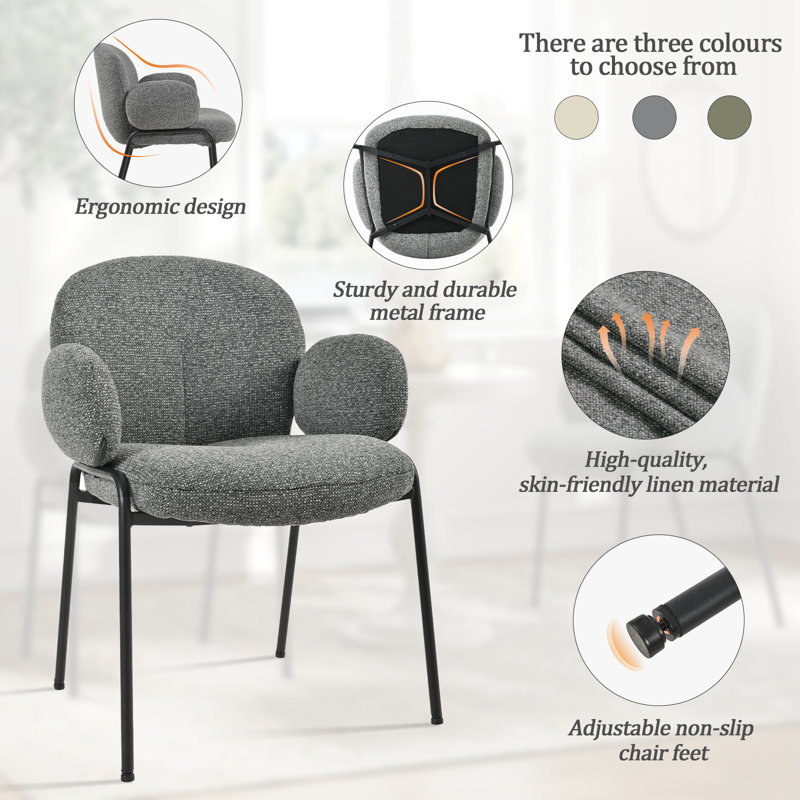 Anston 46cm H Linen Upholstered Metal Armchair, Grey Linen