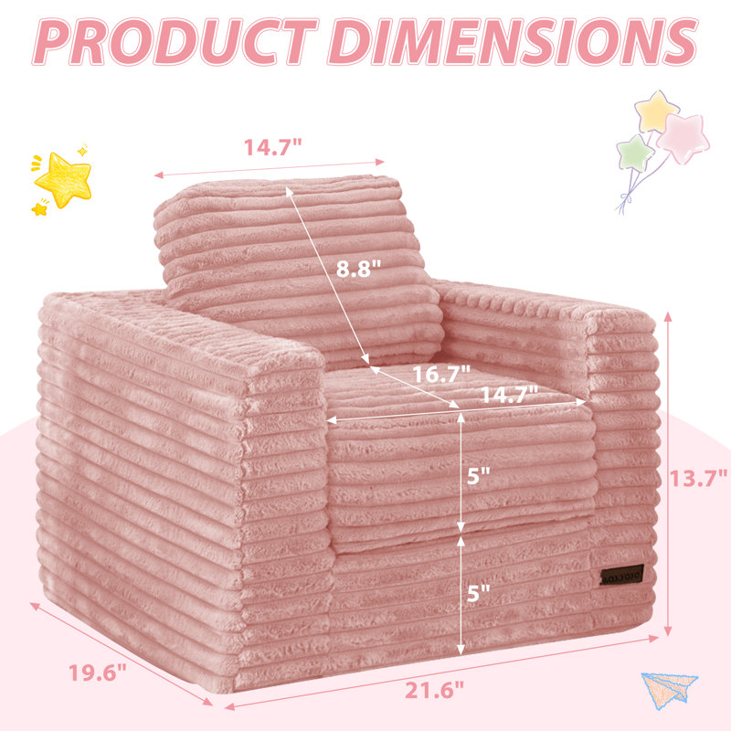 Fauteuil à billes convertible pour enfants, Polyester rose, 13.7*21.6*19.6