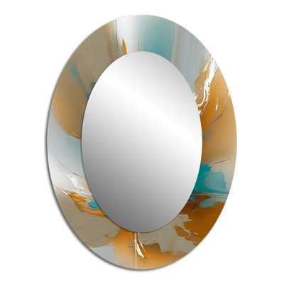 Or et turquoise marbre Fuild Ink I - miroir mural ovale moderne