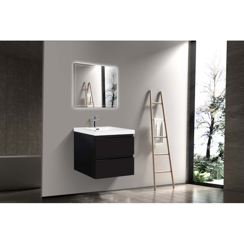Meuble-lavabo flottant avec lavabo, Noir, noir, noir, noir