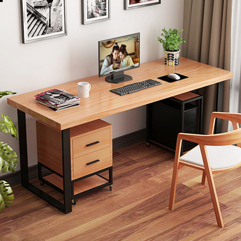 Black Rectangular Solid Wood+Iron desk, 29.53" H x 55.12" W x 23.62" D, Burlywood