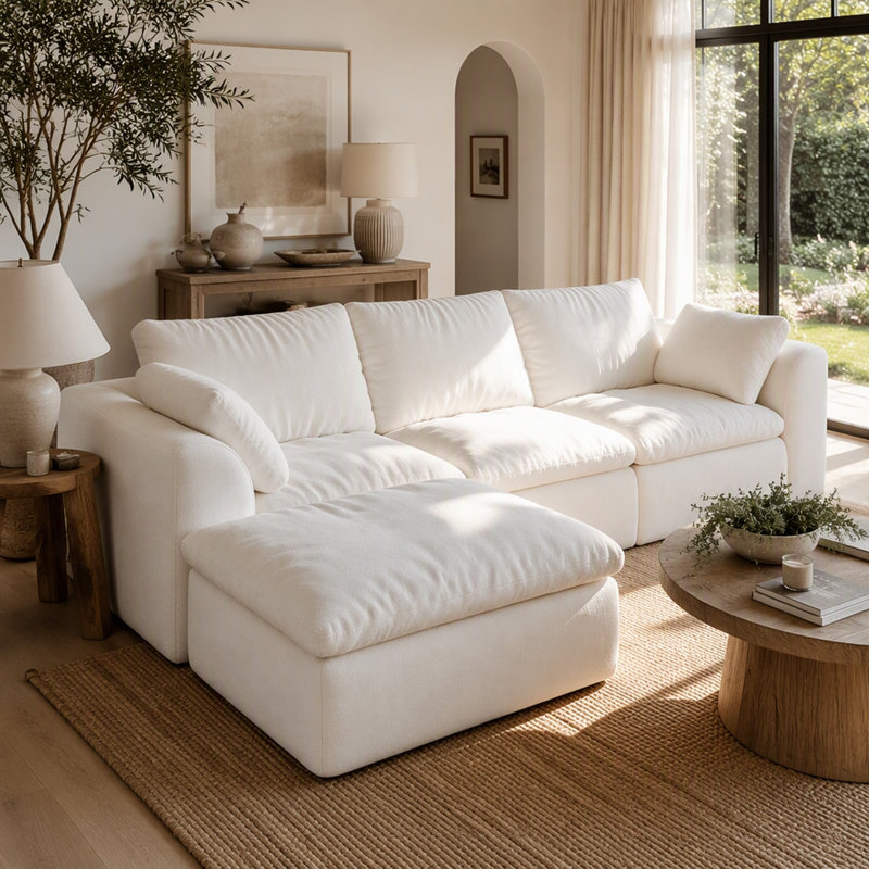 Canapé d'angle surdimensionné à assise profonde, White Linen