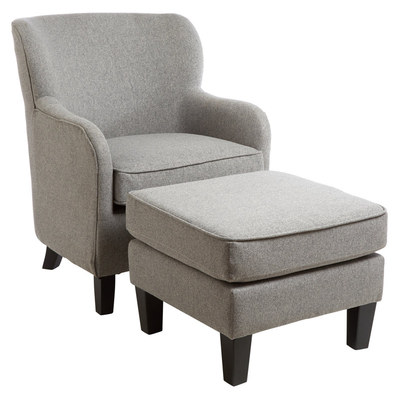 Lunceford Upholstered Armchair with Footstool, Grey