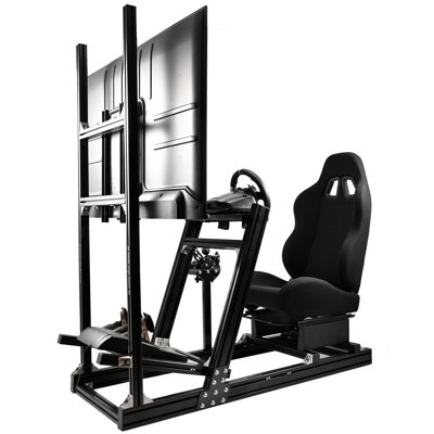 Anman Racing Simulator Cockpit Aluminum with TV Stand & Black Seat Fit Logitech G29, Not Include Steering wheel & Wheels & Pedals and Shifter Handbrake