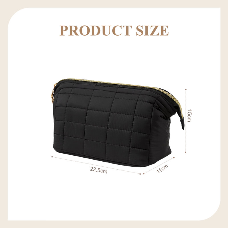 Quilted Polyester Wadding；Nylon Zipper Makeup Organiser, Black