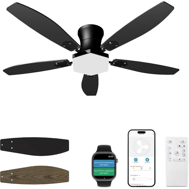Ceiling Fan With Lights And Remote Control, 42 Inch Low Profile Flush Mount, Ceiling Fan With Quiet Reversible Motor, 3cct Dimmable Led, Modern Ceiling Fans For Bedroom, Indoor, Outdoor