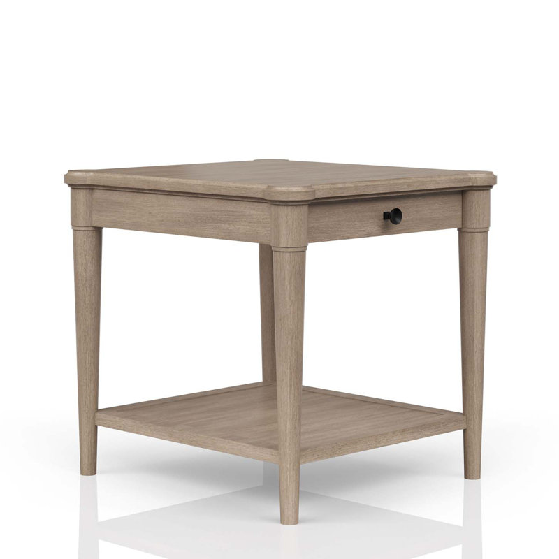 Sand Wood Rectangular End Table with Storage Drawer