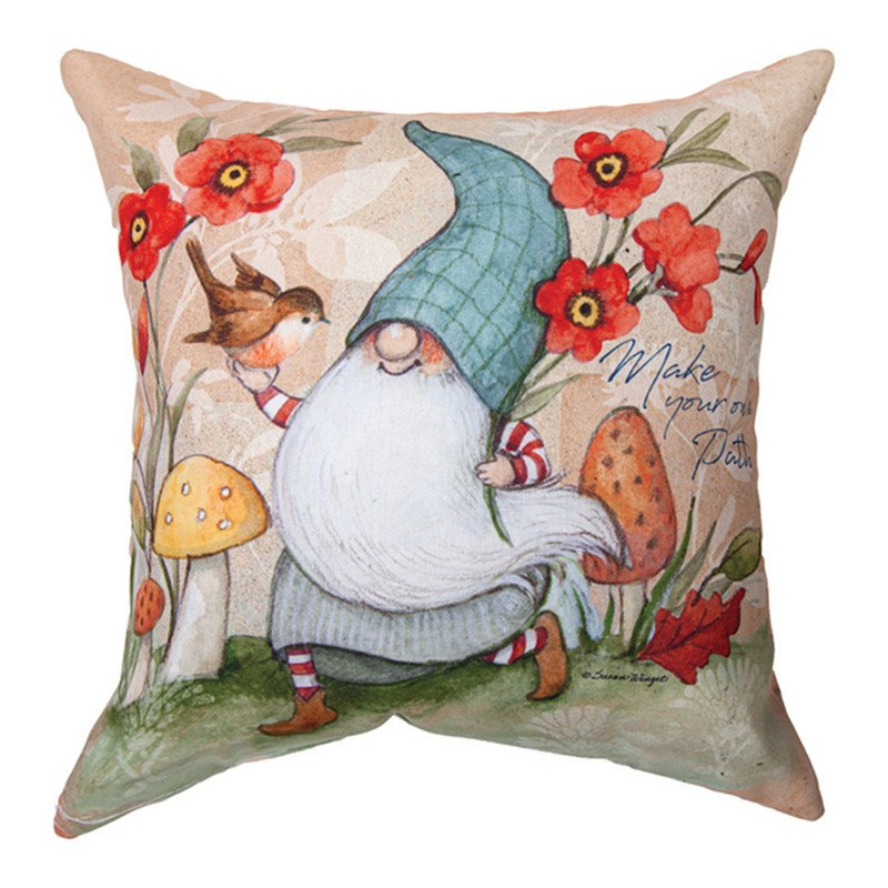 Coussin décoratif Climaweave 45 x 45 cm (18 x 18 pouces) de Manual Woodworkers & Weavers, motif nains de la forêt, pour intérieur et extérieur.