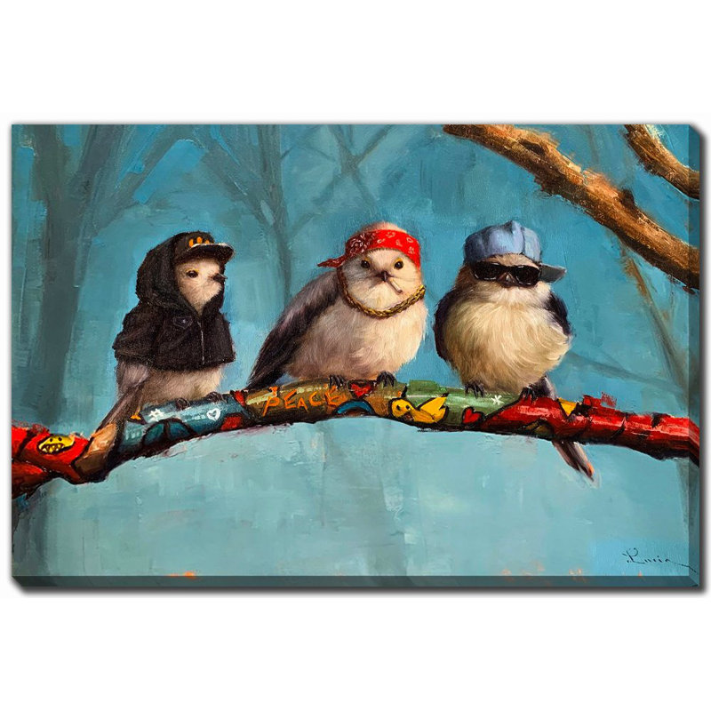 Birdz In Da Hood, art mural sur toile, H 22 po x l 28 po