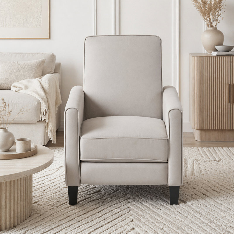 Fauteuil inclinable rembourré 27,5 po avec pieds en hêtre massif, Gris, Polyester