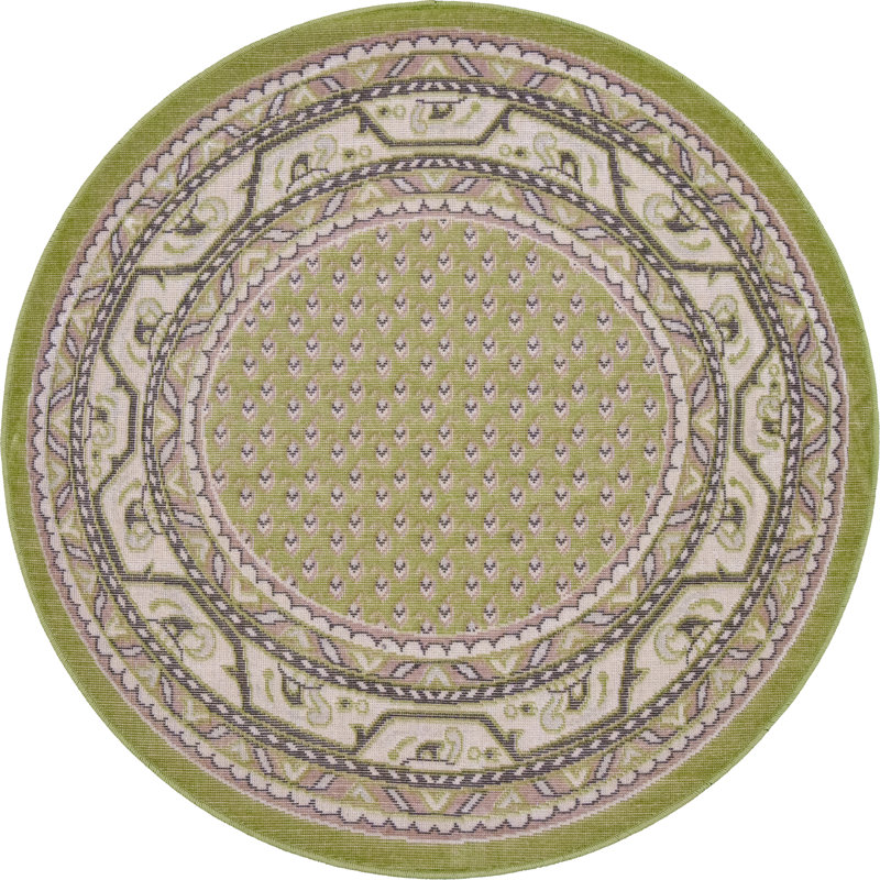 Swinson Geometric Area Rug, Round 3'7", Green