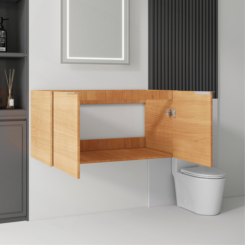 Meuble-lavabo suspendu de 91 cm (36 po), contreplaqué, portes doubles à fermeture amortie, grand espace de rangement intérieur, fixation murale, meuble seulement, lavabo non inclus