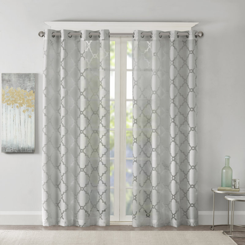 Gray Fretwork Burnout Sheer Curtain Panel 50x84"