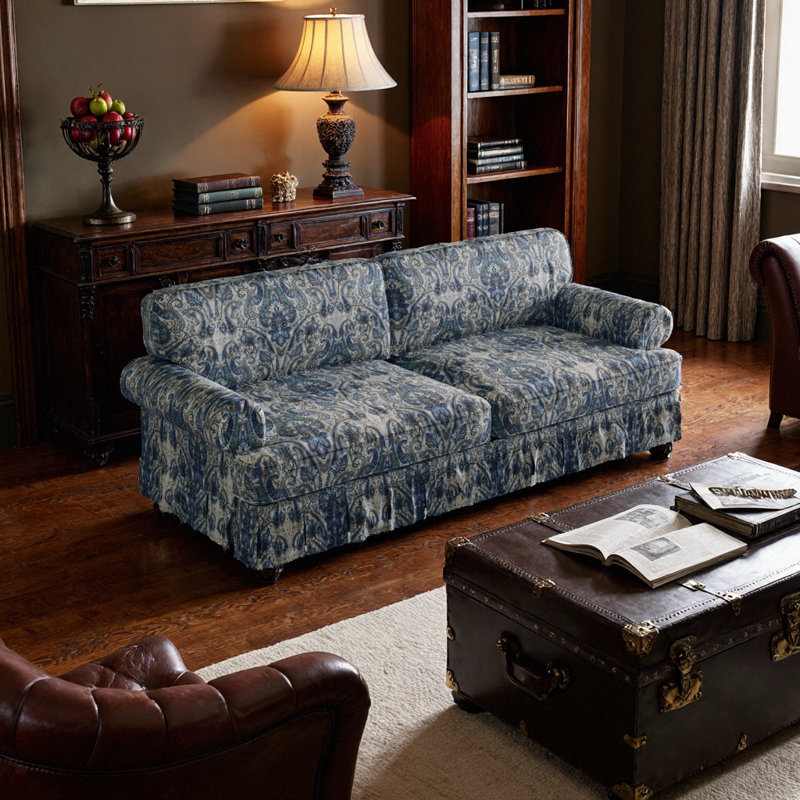 Canapé moelleux en tissu Oxford, Motif floral bleu