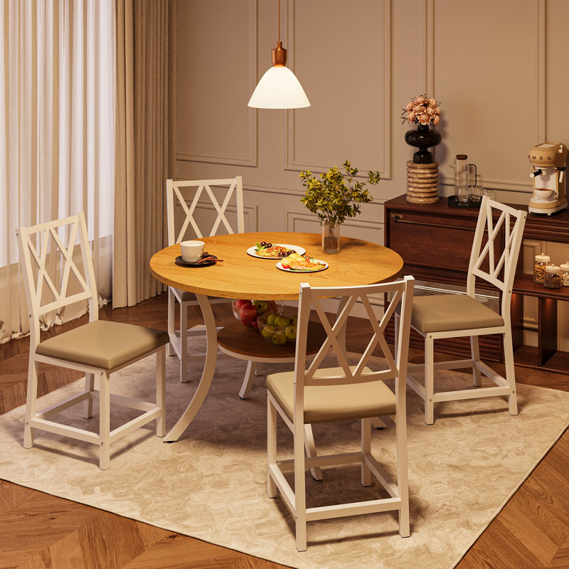 Ensemble de table de salle à manger extensible 5 pièces 35,4 po, Naturel, Gris, Blanc
